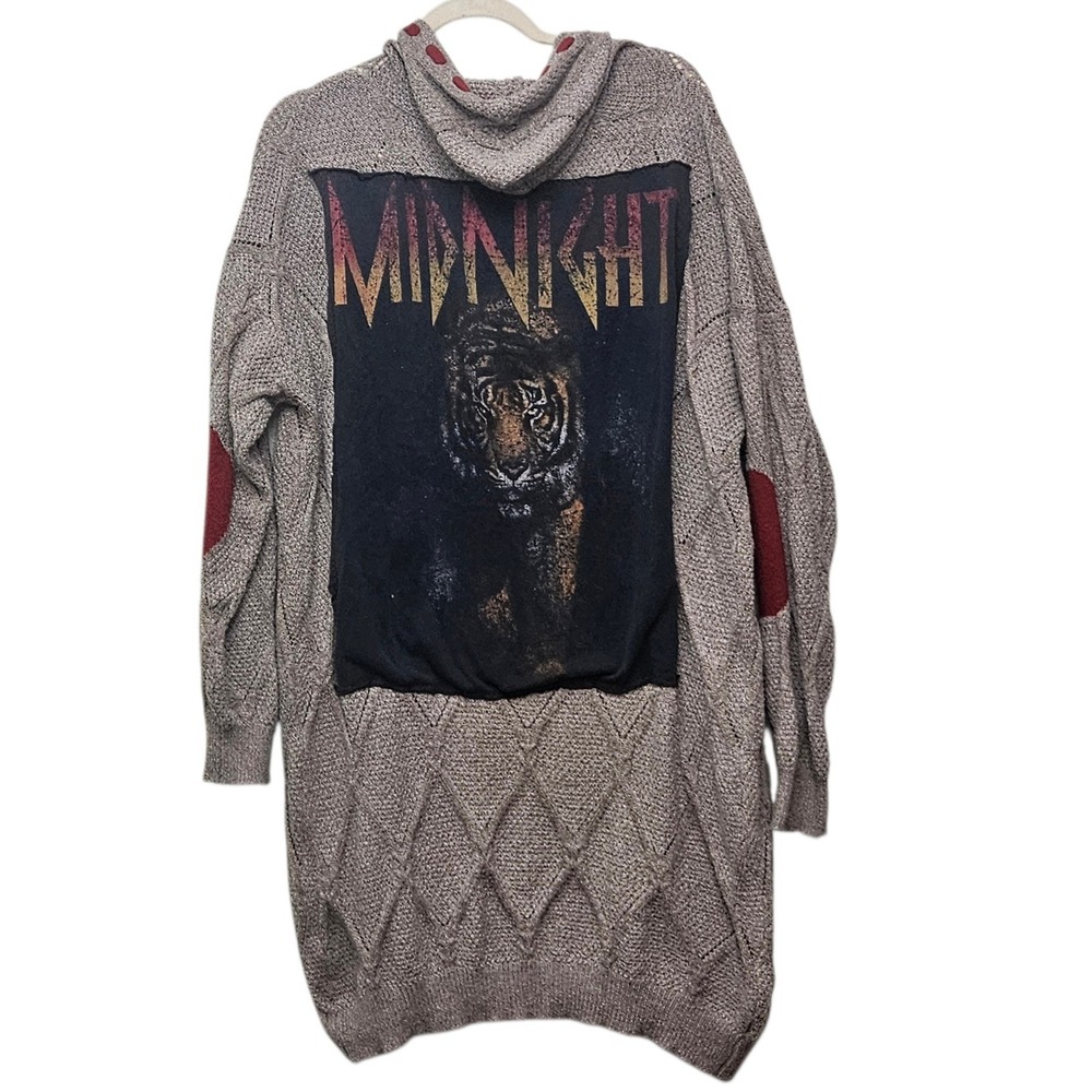 Midnight Tiger Stretch Knit Upcycled‎ Sweater XL Boho Grunge Rocker Festival